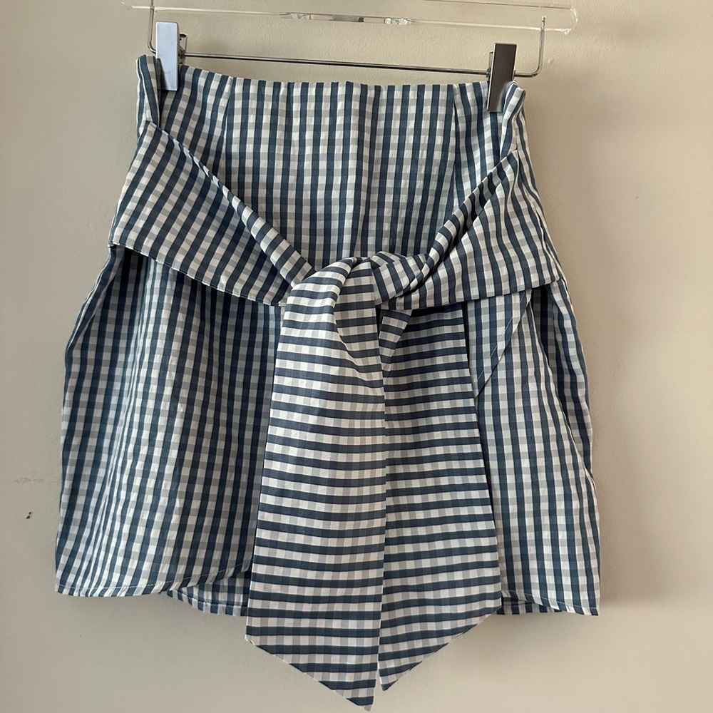superdown Blue and White Checkered Mini Skirt